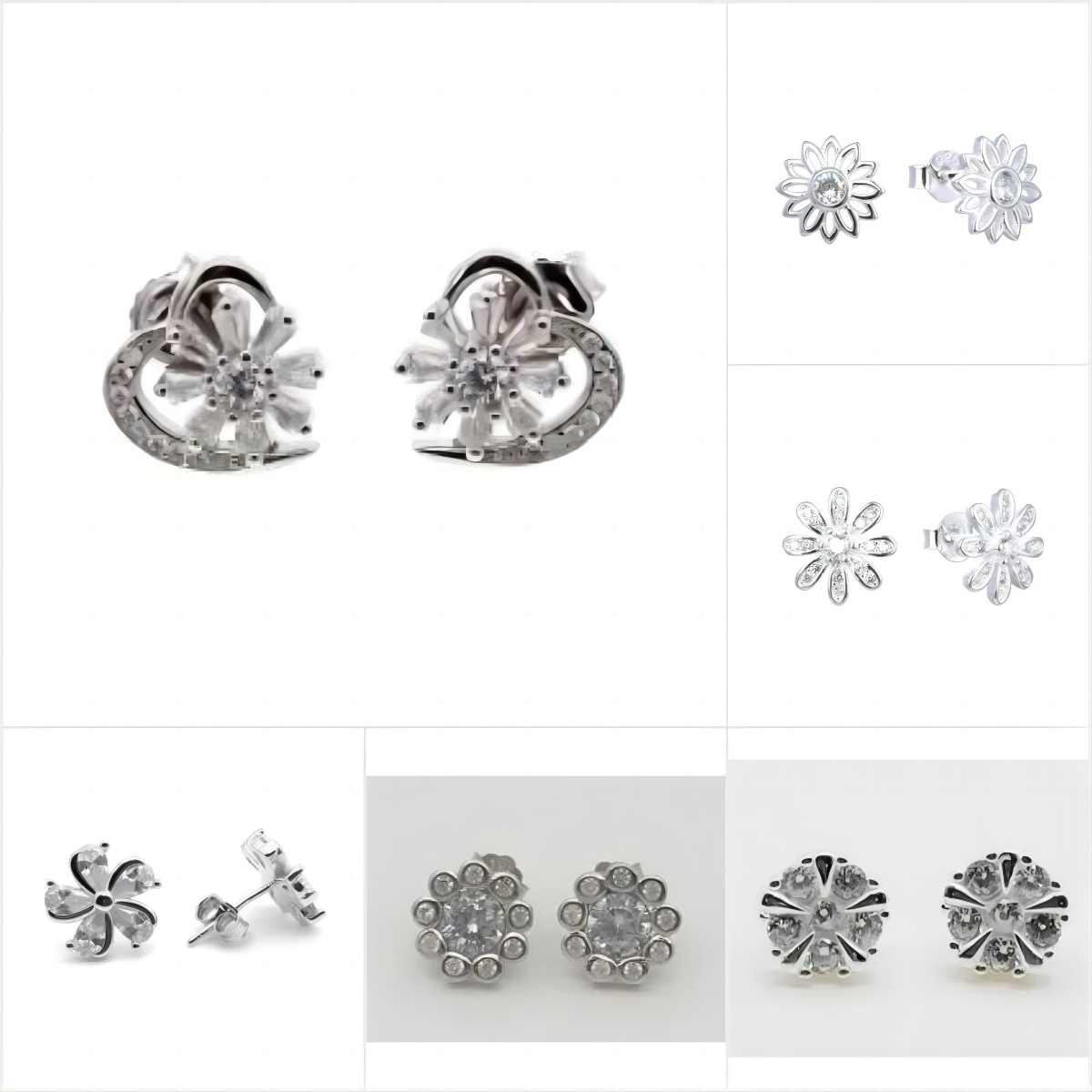 White CZ Flower Stud Earrings ( L27 )