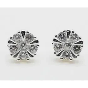White CZ Flower Stud Earrings ( L27 )