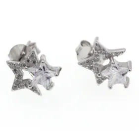 White CZ Moon&Star Stud Earrings ( L48 )