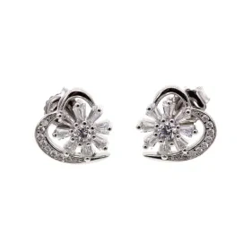 White CZ Flower Stud Earrings ( L27 )