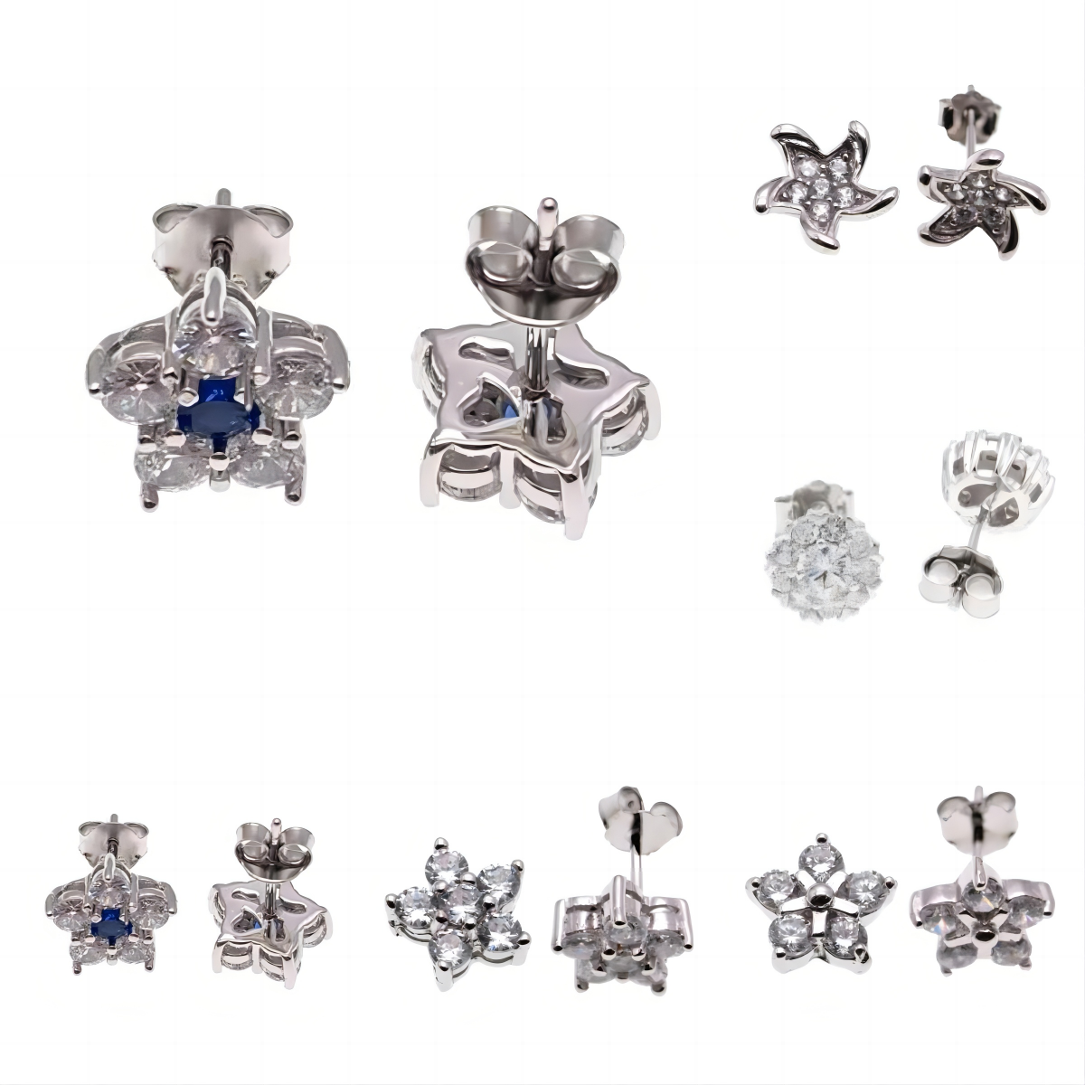 White CZ Flower Stud Earrings ( L27 )