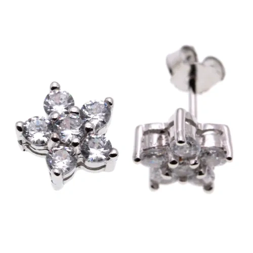 White CZ Flower Stud Earrings ( L27 )