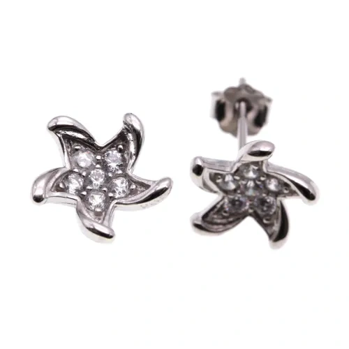 White CZ Flower Stud Earrings ( L27 )