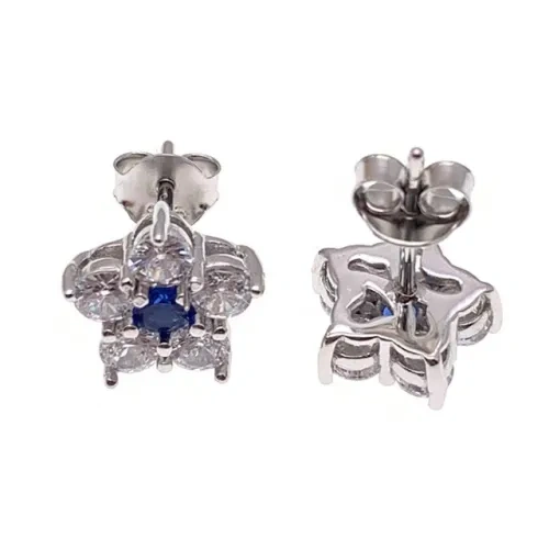 White CZ Flower Stud Earrings ( L27 )
