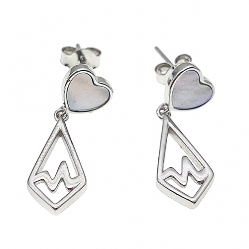 Hanging Stud Heart Earring with MOP  - L37
