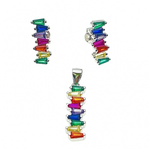 Stud Earring and Pendant Set with color Stones-L37