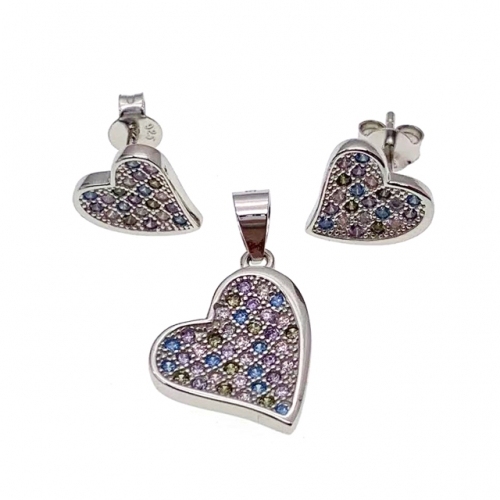 Stud Heart Earring and Pendant Set wth color stones -L48