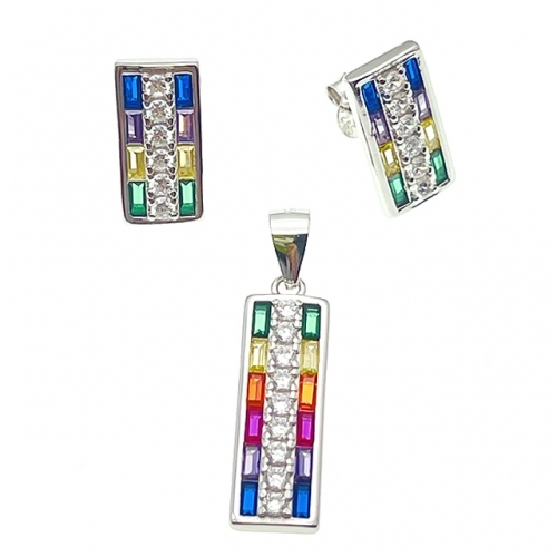 Stud Earring and Pendant Set with color Stones-L37