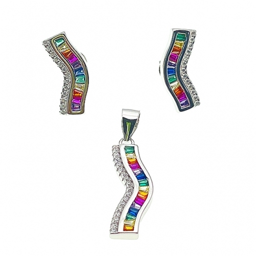 Stud Earring and Pendant Set with color Stones-L37