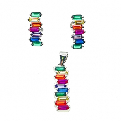 Stud Earring and Pendant Set with color Stones-L37