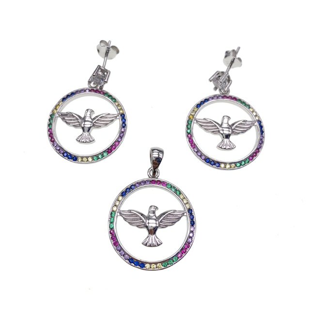 Stud Heart Earring and Pendant Set with color stone -L32