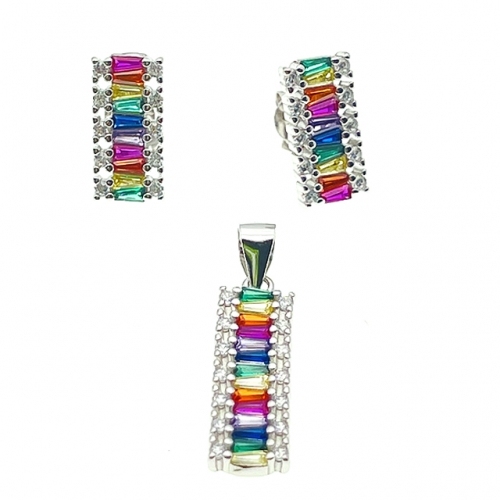 Stud Earring and Pendant Set with color Stones-L37