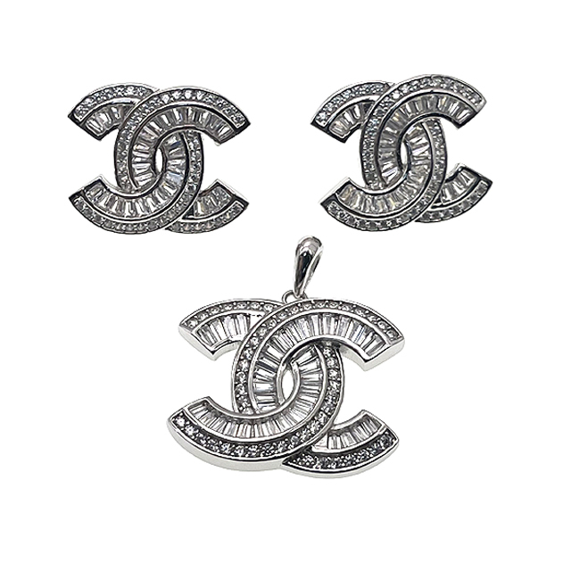 Double C Stud Earring and Pendant Set -L37