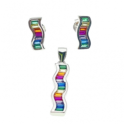 Stud Earring and Pendant Set with color Stones-L37