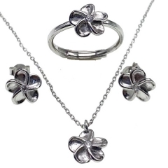 Plain Flower Stud Earring and Pendant Set -L37