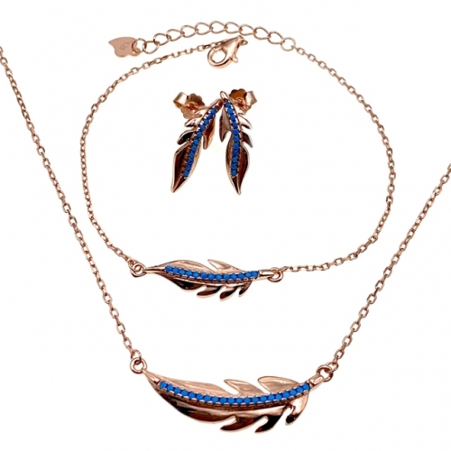 Feather Stud Earring and Pendant/Necklace Bracelet Set -L37