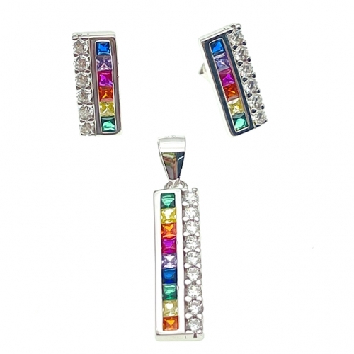 Stud Earring and Pendant Set with color Stones-L37