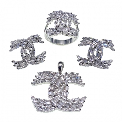 Double C Stud Earring and Pendant Set -L37