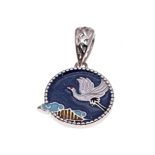 Enamel pendant with Flower&Bird design - L37