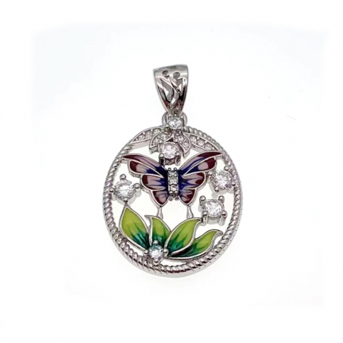 Enamel pendant with Flowers&butterfly design - L32