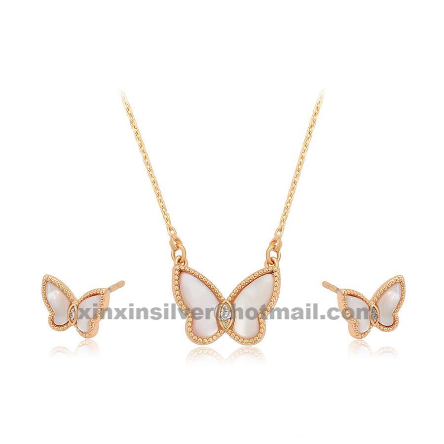 MOP Butterfly Earring&Necklace/Pendent set