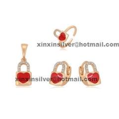 Enamel Heart Ring&Earring&Necklace/Pendent set