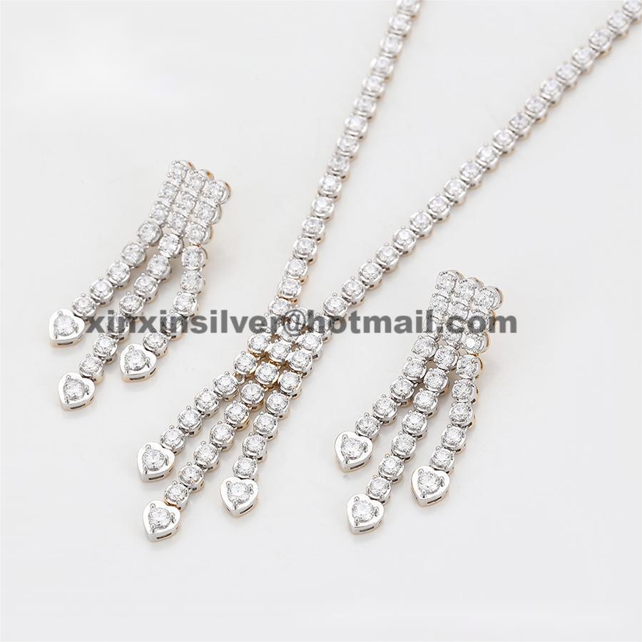 Luxury Tennis Heart Bracelet&Earring&Necklace/Pendent set