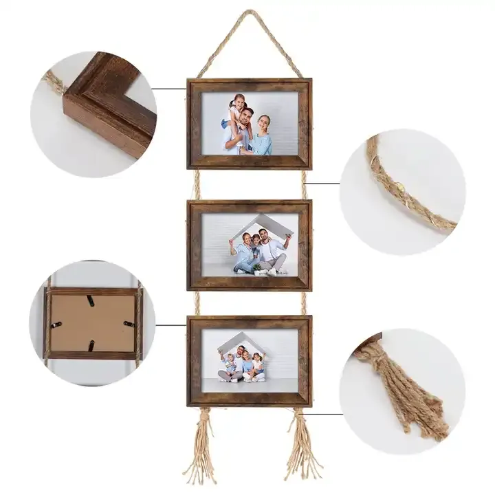 Custom 3 Collage Photo Frame Rope Picture Frame