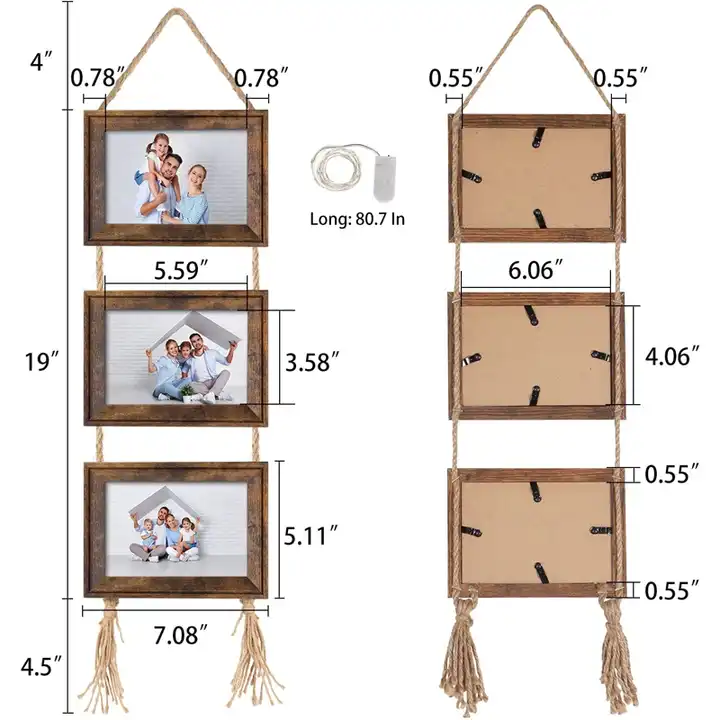 Custom 3 Collage Photo Frame Rope Picture Frame