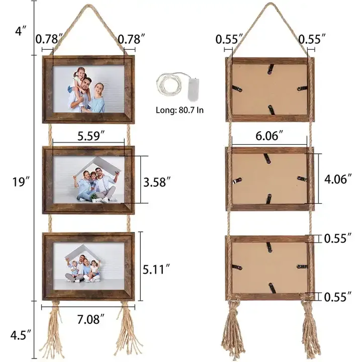 Custom 3 Collage Photo Frame Rope Picture Frame