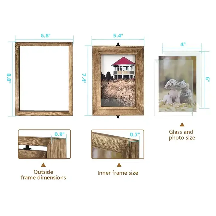 Wholesale Rustic Wood Hinged Folding Triple Picture Frame Double-Sided Display Rotatable Photo Frame