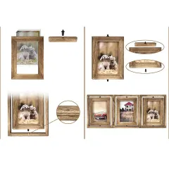 Wholesale Rustic Wood Hinged Folding Triple Picture Frame Double-Sided Display Rotatable Photo Frame