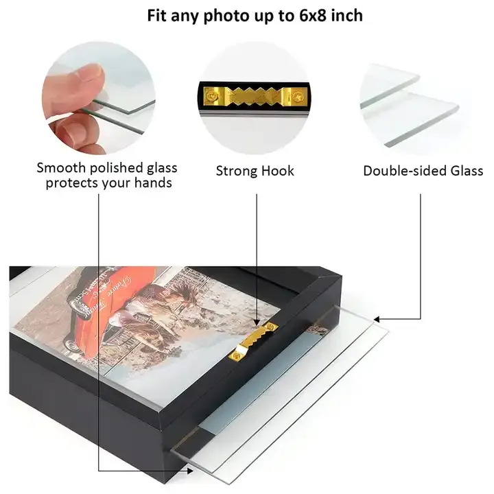 Wholesale Black Floating Picture Frame Double-Sided Glass Photo Frame