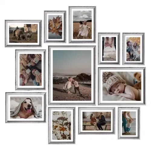 Customized MDF Picture Frame Set of 7, White Wash Wood Photo Frame