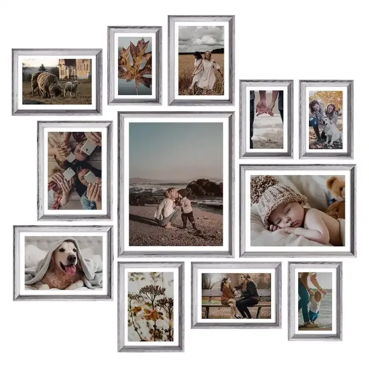 Customized MDF Picture Frame Set of 7, White Wash Wood Photo Frame