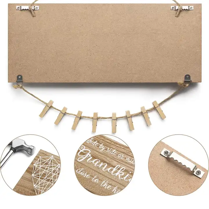 Custom Picture Frame with Clips, Handmade String Heart Photo Frame