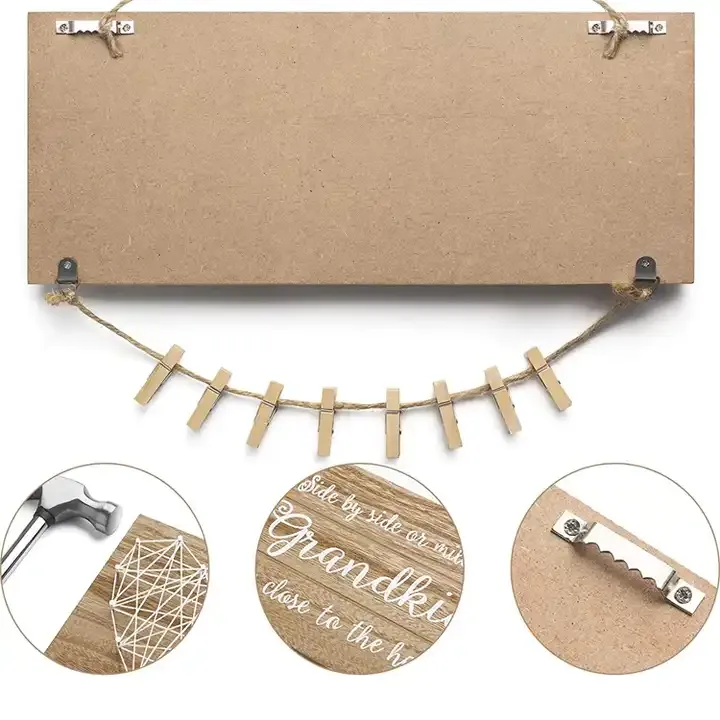 Custom Picture Frame with Clips, Handmade String Heart Photo Frame
