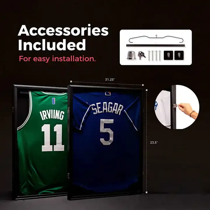 Custom Sport Jersey Frame Display Case, Lockable Jersey Shadow Box with 98% UV Protection for Football Hockey Uniform