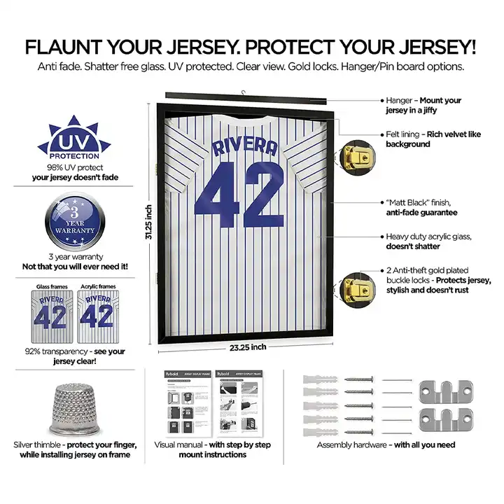Custom Jersey Display Frame, Memorabilia Jersey Shadow Box with UV Protection