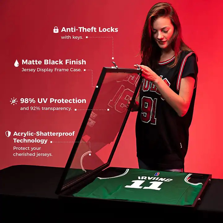 Custom Sport Jersey Frame Display Case, Lockable Jersey Shadow Box with 98% UV Protection for Football Hockey Uniform