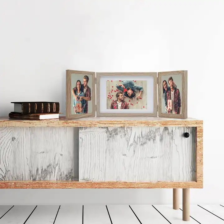 Wholesale Rustic Three Picture Frame, Triple Hinged Photo Frame with 3 Openings