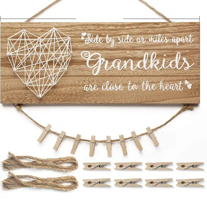 Custom Picture Frame with Clips, Handmade String Heart Photo Frame