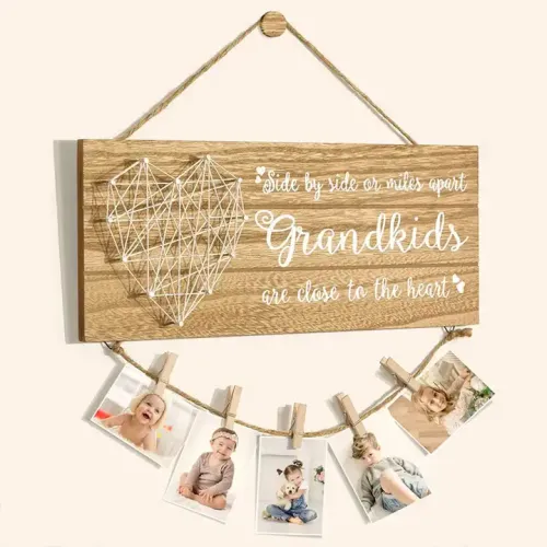 Custom Picture Frame with Clips, Handmade String Heart Photo Frame