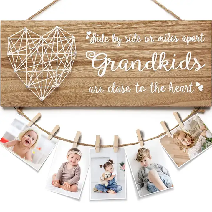 Custom Picture Frame with Clips, Handmade String Heart Photo Frame