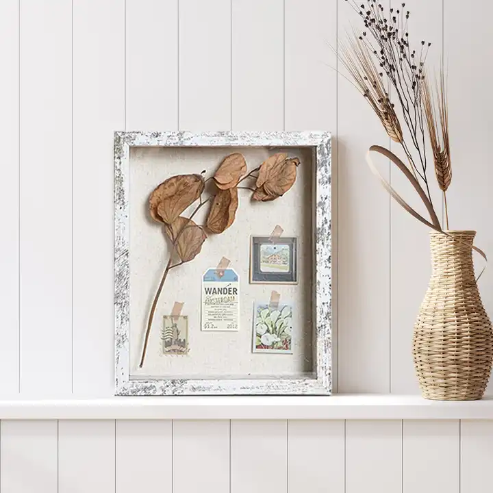Customized Shadow Box with Linen Textured Back, Rustic Dried Flower Shadow Box Frame