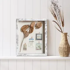 Customized Shadow Box with Linen Textured Back, Rustic Dried Flower Shadow Box Frame