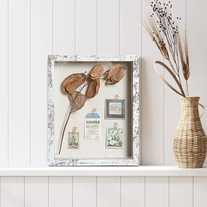 Customized Shadow Box with Linen Textured Back, Rustic Dried Flower Shadow Box Frame
