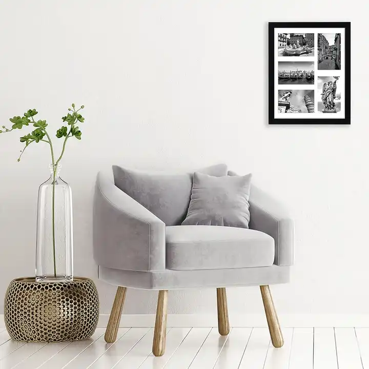 Custom Collage Picture Frame with Five Openings, Solid Wood Photo Frame