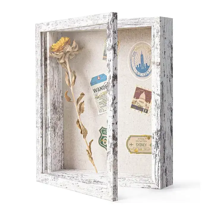 Customized Shadow Box with Linen Textured Back, Rustic Dried Flower Shadow Box Frame