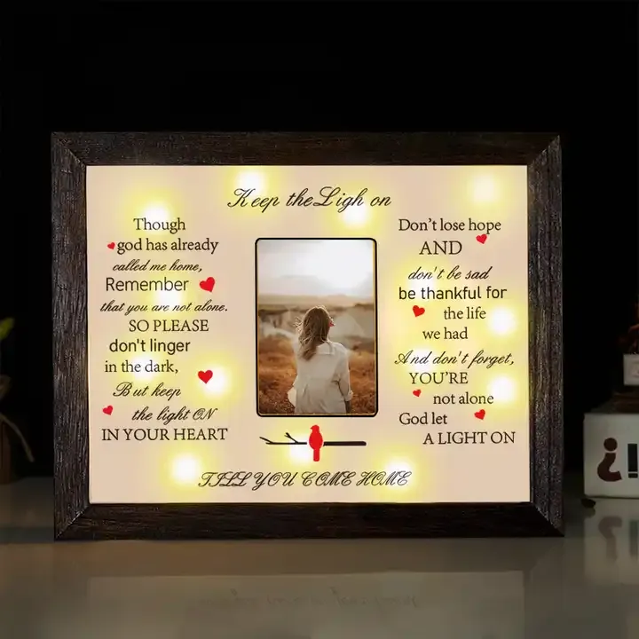 Customized Wooden Sympathy Gift Shadow Box LED Memorial Shadow Box Picture Frame